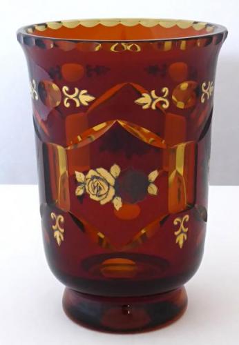 Vase of amber glass, painted gold and silver roses Vase of amber glass, painted gold and silver roses