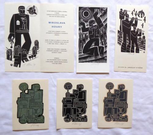 Miroslav Houra - 3 x Exlibris, Invitation, PF 1979 Miroslav Houra - 3 x Exlibris, Invitation, PF 1979