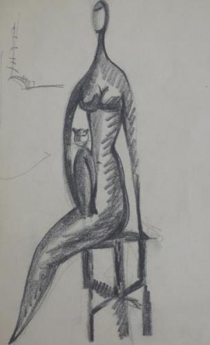 Jindrich Wielgus - Sitting nude with a cat Jindrich Wielgus - Sitting nude with a cat