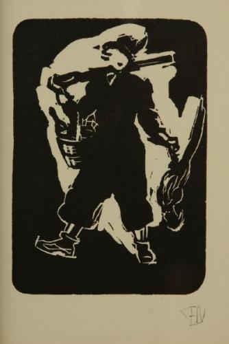 A female hunter with a gun, basket and a bird A female hunter with a gun, basket and a bird