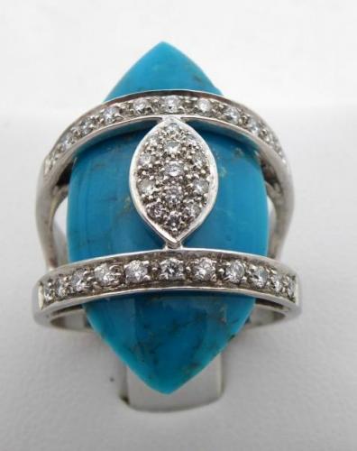 Ring with diamonds and natural turquoise - white g Ring with diamonds and natural turquoise - white g