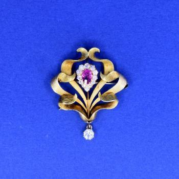 Gold Brooch - gold, brilliant cut diamond - 1910 Gold Brooch - gold, brilliant cut diamond - 1910