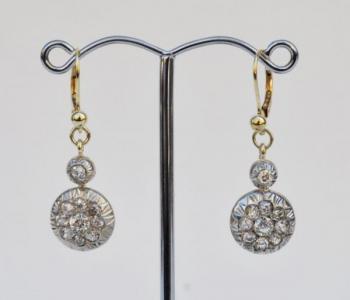 Gold Earrings with Diamonds - silver, yellow gold - 1980 Gold Earrings with Diamonds - silver, yellow gold - 1980