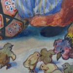 T. Kroj - Girl in costume with small chickens T. Kroj - Girl in costume with small chickens