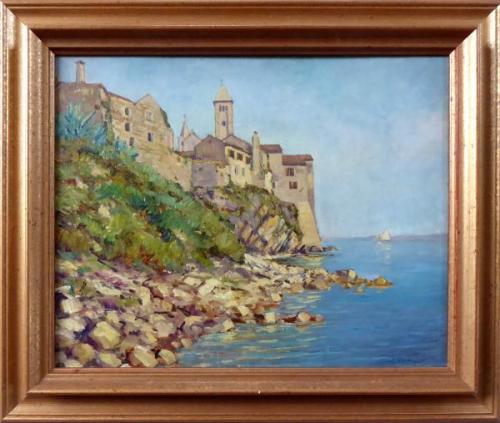 Ancient town by the sea with church towers Ancient town by the sea with church towers