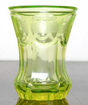 Glass Spa Sipping Cup - uranium glass - 1840 Glass Spa Sipping Cup - uranium glass - 1840