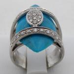 Ring with diamonds and natural turquoise - white g Ring with diamonds and natural turquoise - white g