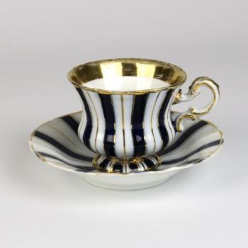 Cup and Saucer - white porcelain, cobalt - 1870