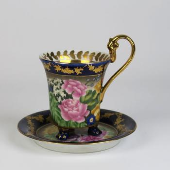 Cup and Saucer - white porcelain, cobalt