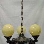 Three Light Chandelier - patinated brass, opal glass - 1910