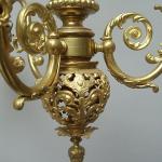 Three Light Chandelier - gilded brass, milk glass - 1900