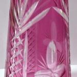 Carafe and five tall glasses, clear and pink glass