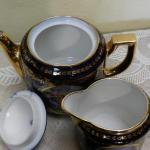 Tea Set - white porcelain, cobalt - 1900