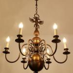 Six Light Chandelier - patinated metal - 1950