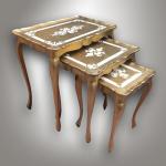 Nesting tables, solid wood, gilded, carved, 1980