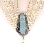 Pearl Necklace - gold, brilliant cut diamond - 1930