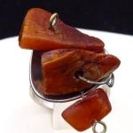 Silver ring with three natural amber