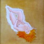 Lying girl nude with bent leg