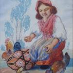 T. Kroj - Girl in costume with small chickens