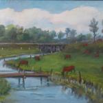On the pasture by the river - signed in Cyrillic
