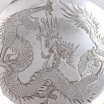 Round silver powder box with dragon