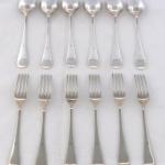 Six silver-plated spoons and six silver-plated for