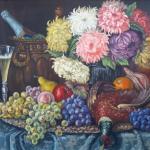 Visner - Still life with champagne, fruit, flowers