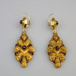 Gold Earrings - gold, Czech garnet - 1890