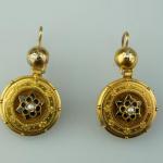 Gold Earrings with Enamel - yellow gold, black enamel - 1860