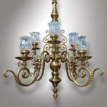 Eight Light Chandelier - brass, blue glass - 1900