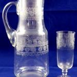 Pitcher with glasses and etched ornament