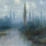 F. J. Dyck - Landscape by the river in a misty haz