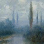 F. J. Dyck - Landscape by the river in a misty haz