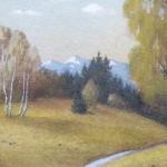 Autumn landscape with birch trees and mountain pea