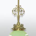 Chandelier - brass, green glass - 1910