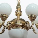 Five Light Chandelier - brass, opal glass - 1920