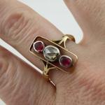 Gold ring with natural diamond and stones