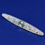 White gold art deco brooch with diamonds and tourmaline