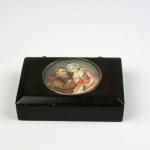 Tobacco box with miniature, paper mache, 1850