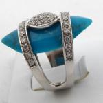 Ring with diamonds and natural turquoise - white g