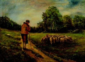 A shepherd with sheep