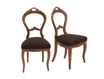 Pair of Chairs - solid wood, walnut veneer - 1860