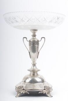 Silver Pedestal Bowl - cut glass, silver - 1900