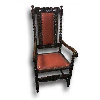 Pair of Armchairs - solid wood, leather - 1880