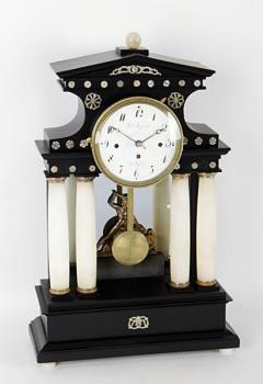 Column Mantel Clock - alabaster, pearl - Carl Balzarek in Müglitz, Bohemia - 1870