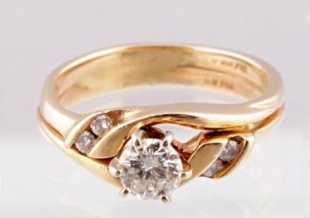 Ladies' Gold Ring - gold, brilliant cut diamond - Au 585/1000/3,58g/0,25ct - 1970