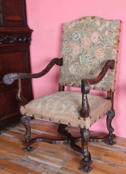 Carved Armchair - solid wood, silk - 1880