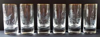 Six tall glasses with forest animals and birds 