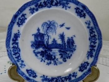 Decorative Plate - white porcelain, cobalt - Slavkov Bohemia - 1900