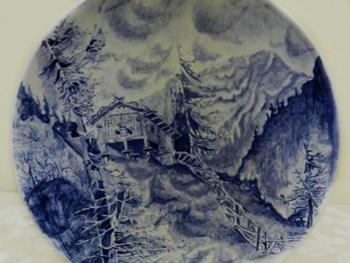 Ceramic Plate - stoneware, cobalt - 1930